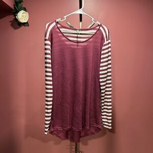 Poof! Burgundy and White Striped Long Sleeve Top